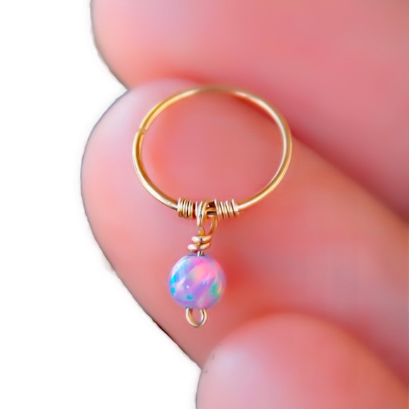 Fire Opal Helix Cartilage Hoop Earring 925 Sterling Silver, Gold, or Rose Gold - Picture 3 of 9